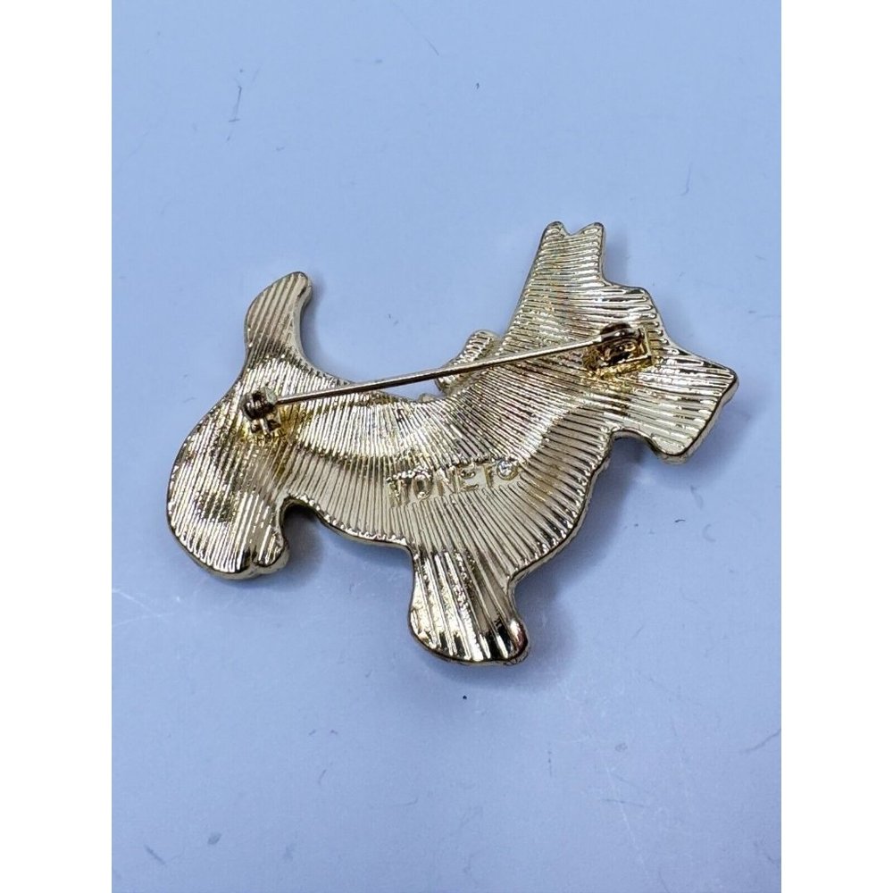 Signed Monet Scottish Terrier Scotty Dog Christmas Holiday Pin Brooch Jewelry 2" - Picture 4 of 5